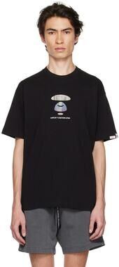 AAPE By A Bathing Ape Holographic Moonface Graphic Tee Men's Large Black